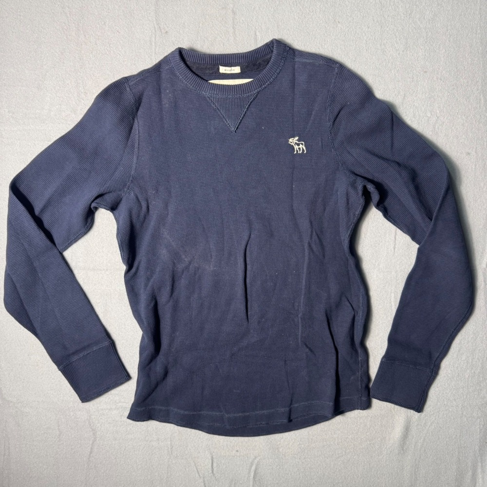 Abercrombie & Fitch Mens Large Navy Blue Muscle Fit Waffle Knit Thermal Shirt